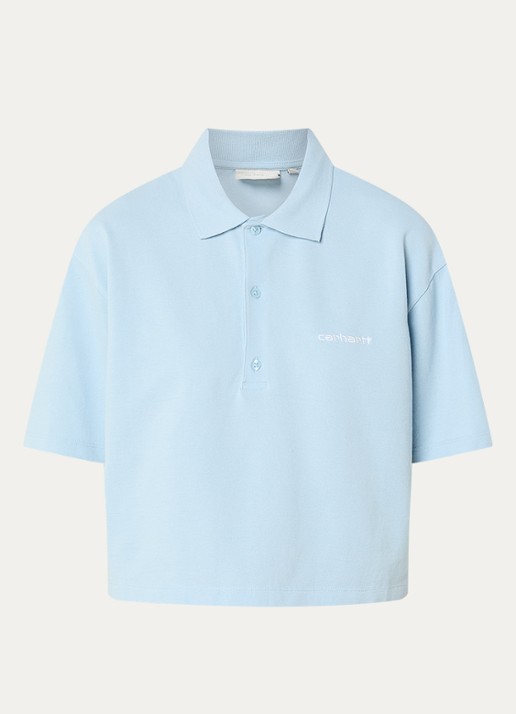 Carhartt WIP Polo met logo - voorkant 2 lichtblauw