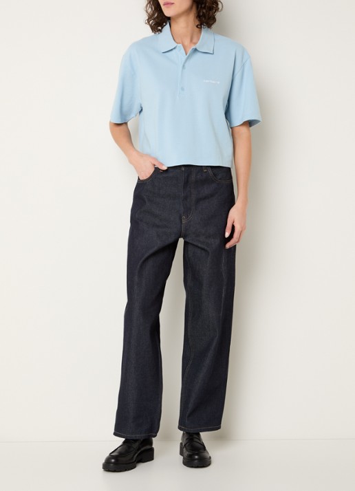 Carhartt WIP Polo met logo - voorkant 3 lichtblauw