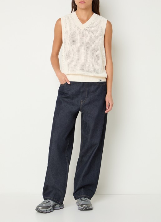 Carhartt WIP Stockton grofgebreide spencer met opengewerkt dessin - voorkant 2 gebroken wit