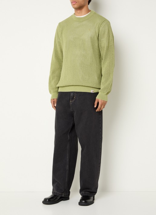 Carhartt WIP Stockton grofgebreide trui met opengewerkt dessin - voorkant 4 beige