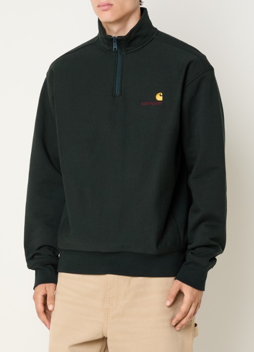 Carhartt WIP Sweater met halve rits en logoborduring - detail 2 grijs