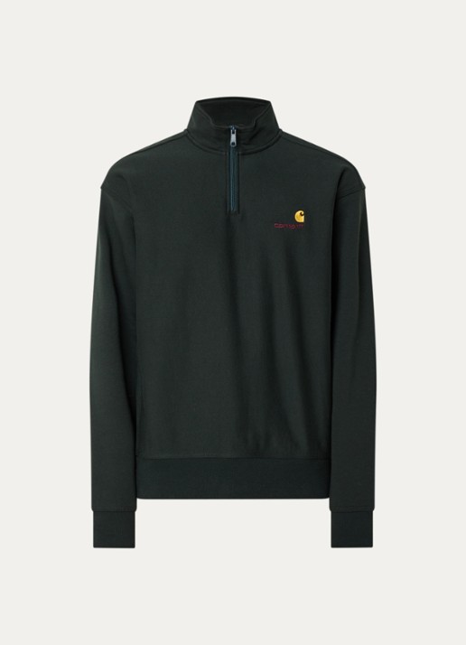 Carhartt WIP Sweater met halve rits en logoborduring - voorkant 3 grijs