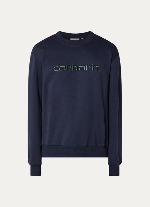 Carhartt WIP Sweater met logoborduring - voorkant 3 donkerblauw