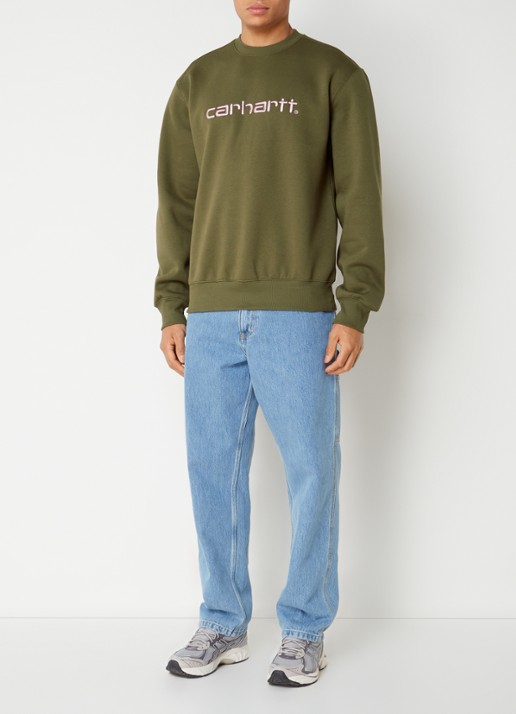 Carhartt WIP Sweater met logoborduring - voorkant 3 legergroen