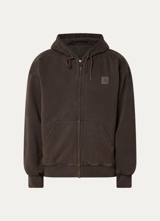 Carhartt WIP Sweatvest met logo en steekzakken - voorkant 4 donkerbruin