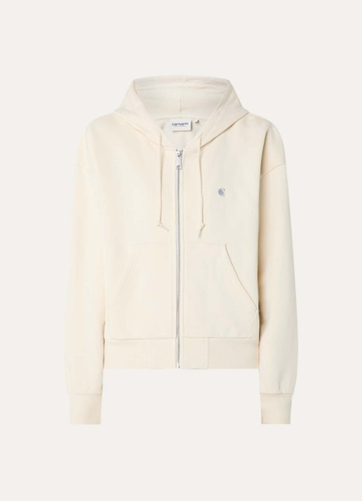 Carhartt WIP Sweatvest met logoborduring en capuchon - voorkant 4 creme