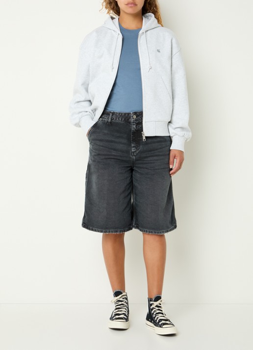 Carhartt WIP Sweatvest met logoborduring - voorkant 3 grijsmele