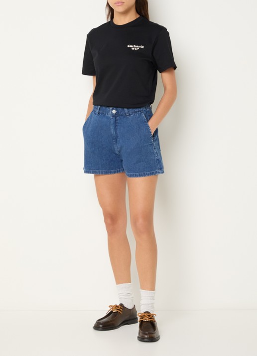 Carhartt WIP T-shirt met logo- en backprint - voorkant 4 zwart