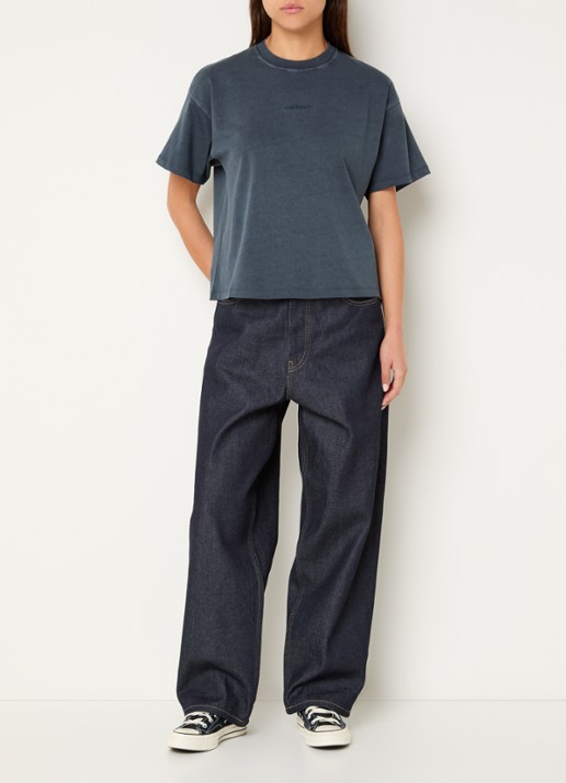Carhartt WIP T-shirt met logoborduring - voorkant 2 antraciet