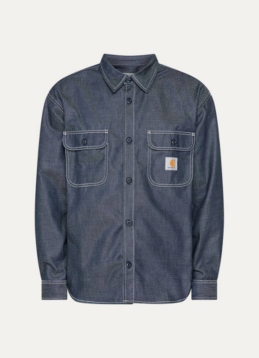 Carhartt WIP Tigan regular fit overshirt met borstzak en logo - voorkant 2 indigo