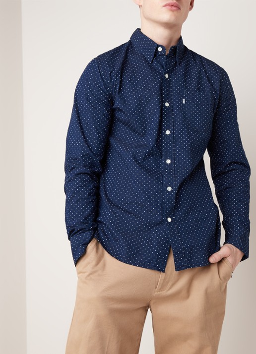Carlton regular fit overhemd met stippendessin - detail 3 donkerblauw