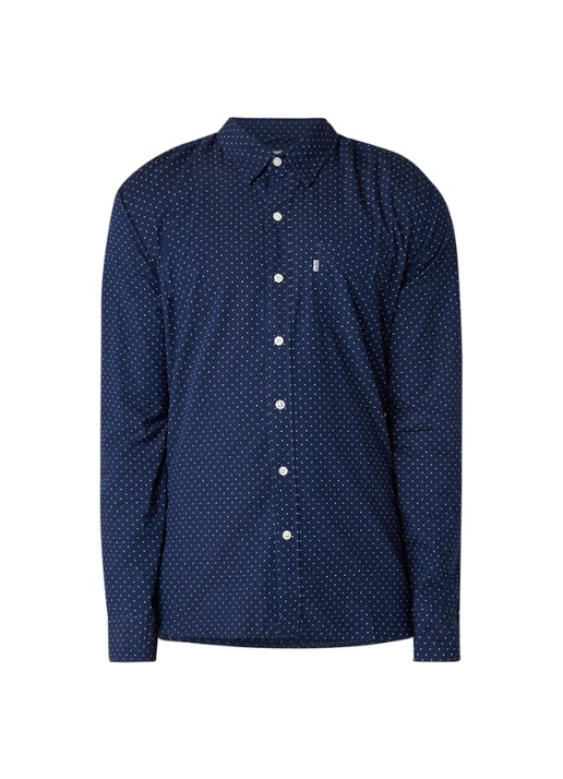 Carlton regular fit overhemd met stippendessin - voorkant donkerblauw