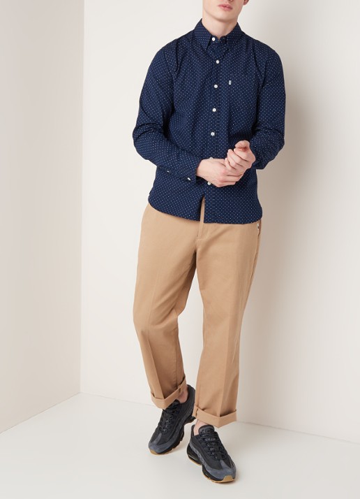 Carlton regular fit overhemd met stippendessin - voorkant 2 donkerblauw