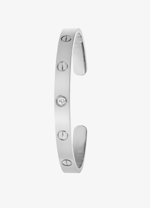 Cartier LOVE bangle open klassiek model van 18 karaat witgoud met 1 diamant CRB6029917 - detail 5 witgoud