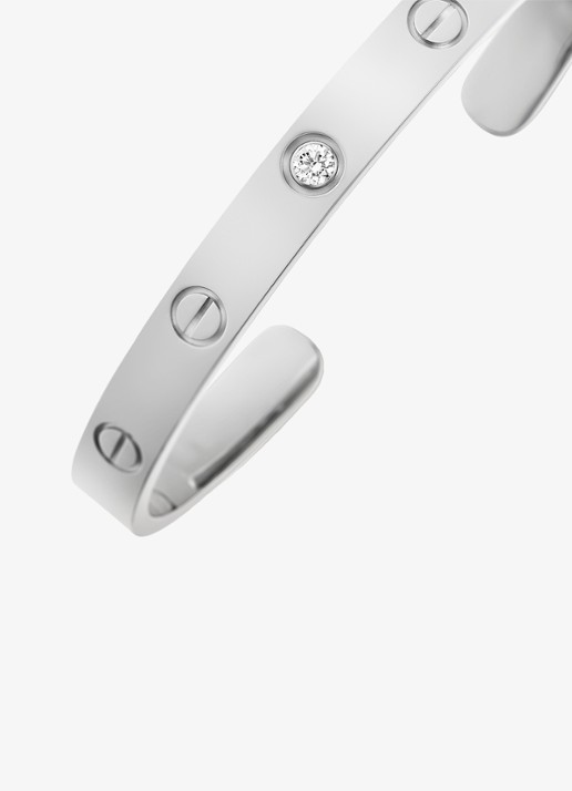 Cartier LOVE bangle open klassiek model van 18 karaat witgoud met 1 diamant CRB6029917 - detail 6 witgoud