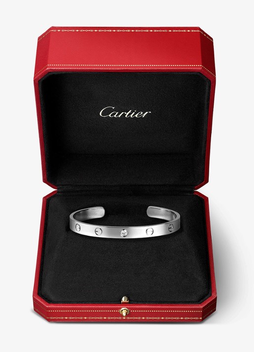 Cartier LOVE bangle open klassiek model van 18 karaat witgoud met 1 diamant CRB6029917 - detail 8 witgoud