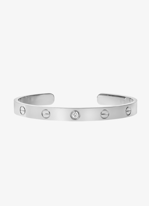 Cartier LOVE bangle open klassiek model van 18 karaat witgoud met 1 diamant CRB6029917
