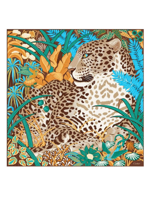 Cartier Panther in the Jungle sjaal van zijde 90 x 90 cm CROS000115 - detail donkerbeige