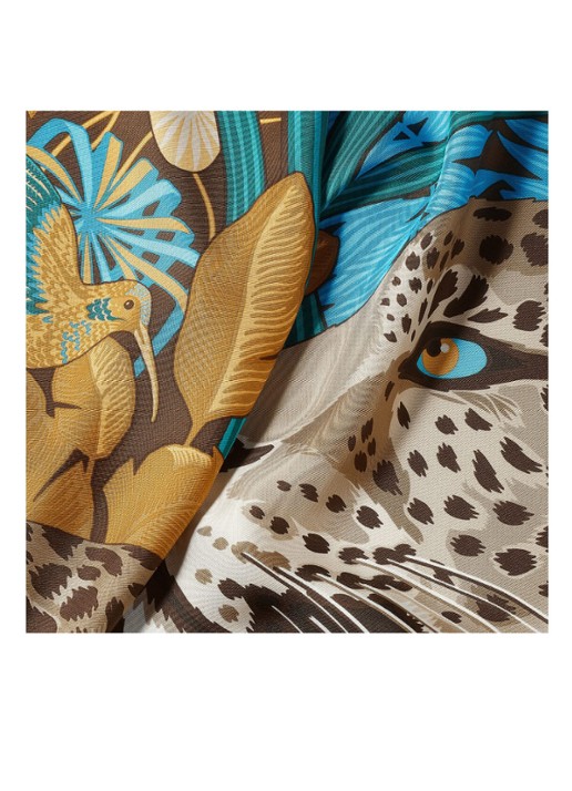Cartier Panther in the Jungle sjaal van zijde 90 x 90 cm CROS000115 - detail 2 donkerbeige