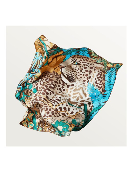 Cartier Panther in the Jungle sjaal van zijde 90 x 90 cm CROS000115 - voorkant 4 donkerbeige