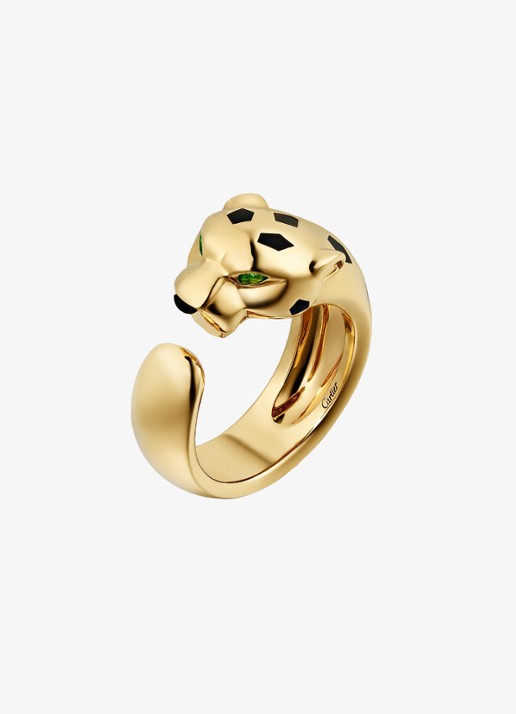 Cartier Panthère de Cartier ring, medium model van 18 karaat geelgoud met onyx en tsavoriet granaat CRB42308