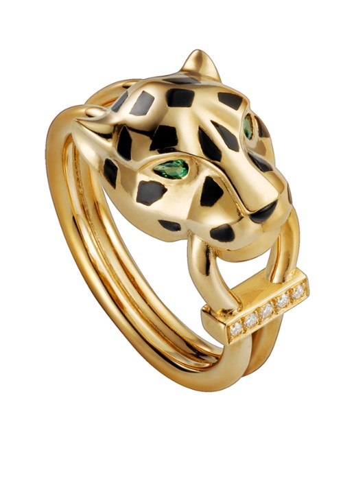 Cartier Panthère de Cartier ring van 18 karaat geelgoud met lak, tsavoriet en diamanten CRB4096700 - voorkant geelgoud