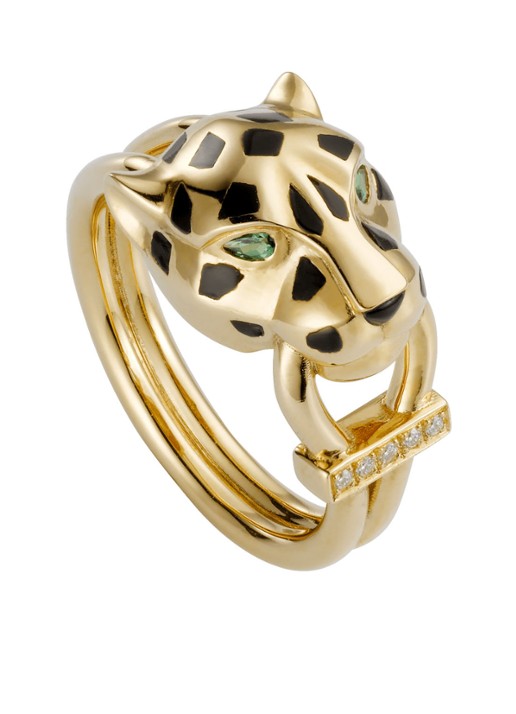 Cartier Panthère de Cartier ring van 18 karaat geelgoud met lak, tsavoriet en diamanten CRB4096700 - voorkant 2 geelgoud