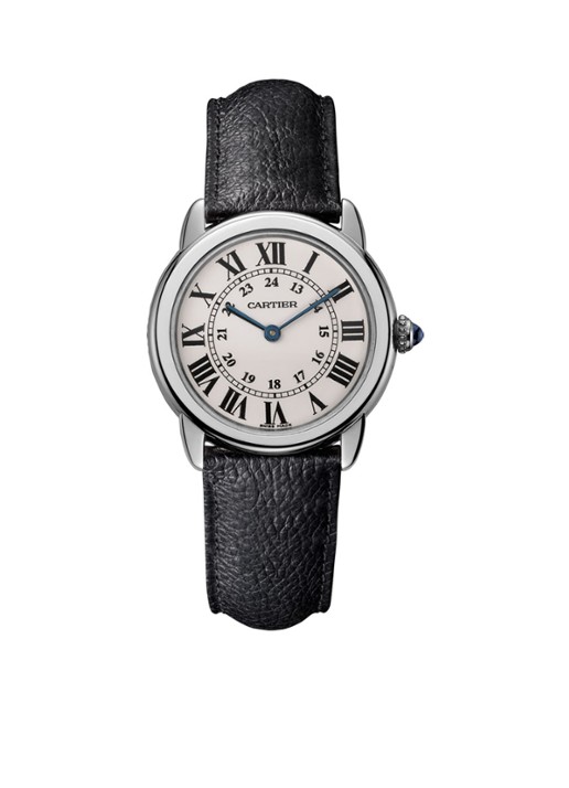 Cartier Ronde Solo de Cartier 29 mm horloge van staal en kalfsleer WSRN0019 - voorkant zwart