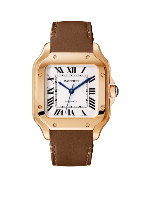 Cartier Santos de Cartier medium horloge van 18 karaat roségoud en kalfsleer CRWGSA0045  - voorkant roségoud