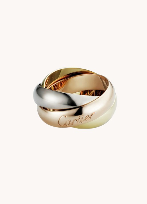 Cartier Trinity de Cartier large ring van 18 karaat rosé-, wit- en geelgoud CRB4052800 - detail aluminium