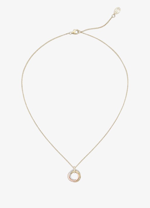 Cartier Trinity ketting van 18 karaat rosé-, geel-, en witgoud met 33 diamanten CRB7224849