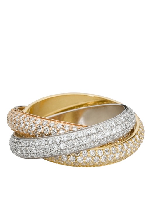 Cartier Trinity medium ring van 18 karaat wit-, rosé en geelgoud met diamanten CRN4210700 - voorkant multicolor