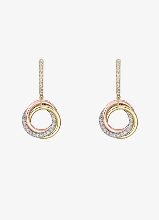 Cartier Trinity oorringen van 18 karaat rosé-, geel-, en witgoud met 72 diamanten CRB8301465