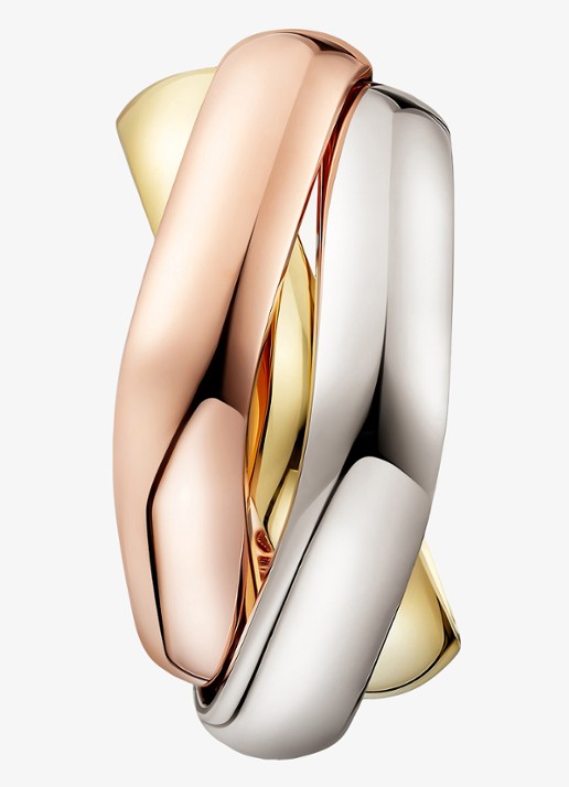 Cartier Trinity oorringen van 18 karaat rosé-, wit-, en geelgoud CRB8301507 - detail goud