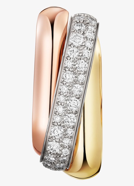 Cartier Trinity oorringen van 18 karaat rosé-, wit-, en geelgoud met 0.49 ct diamant CRB8301535 - detail goud