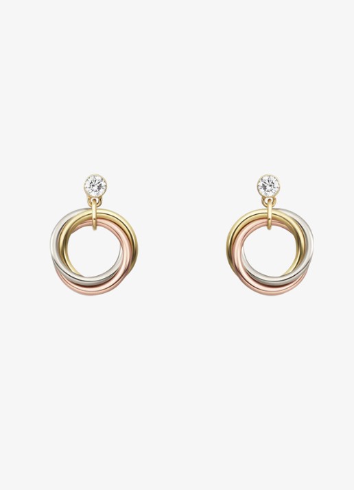 Cartier Trinity oorstekers van 18 karaat rosé-, wit-, en geelgoud met 1 diamant CRB8301462