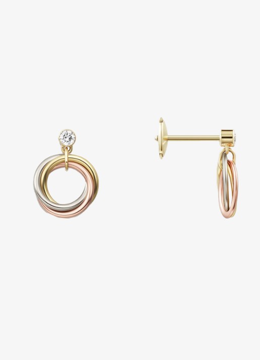 Cartier Trinity oorstekers van 18 karaat rosé-, wit-, en geelgoud met 1 diamant CRB8301462 - voorkant 2 multicolor