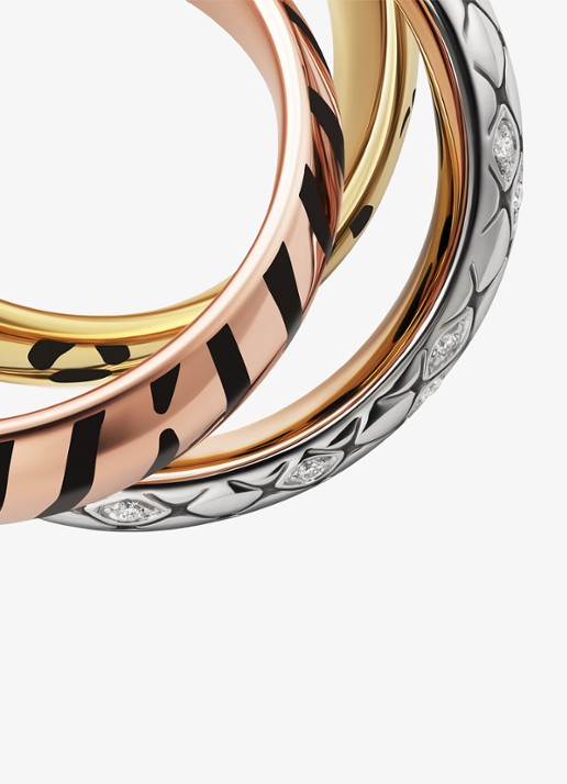 Cartier Trinity ring van 18 karaat rosé-, wit-, en geelgoud met lakwerk en 0.18 ct diamant CRB42417 - achterkant 7 multicolor