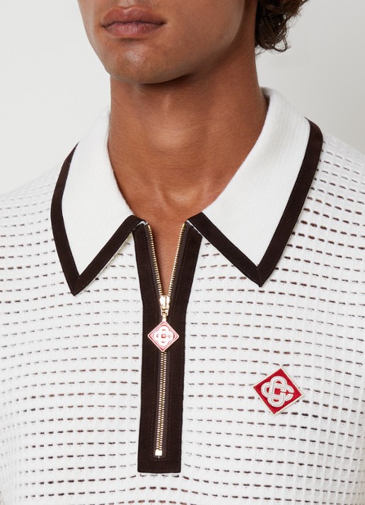 Casablanca Grofgebreide polo van wol met logo - detail 2 wit