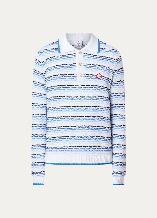 Casablanca Grofgebreide trui met polokraag en logo - voorkant 4 blauw