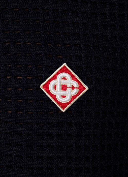 Casablanca Grofgebreide trui van wol met logo - detail 2 donkerblauw