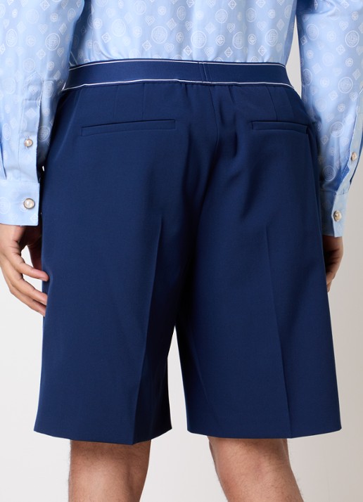 Casablanca Loose fit korte broek in wolblend met logoband - achterkant donkerblauw
