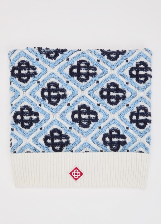 Casablanca Monogram muts in wolblend met logoprint - voorkant lichtblauw