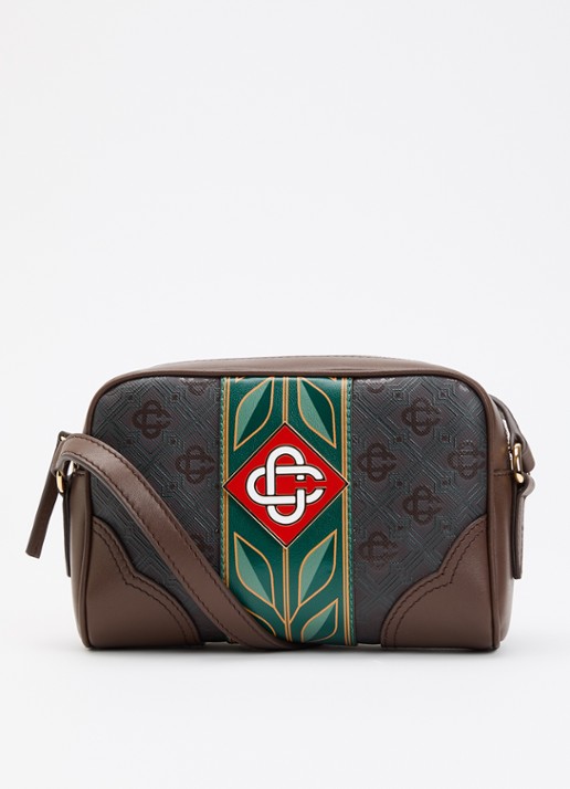 Casablanca Monogram schoudertas van canvas met logoprint  - voorkant donkerbruin