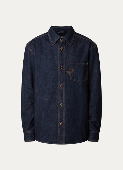 Casablanca Overshirt van denim met borstzak - voorkant indigo
