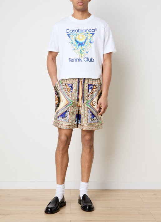 Casablanca Plafondorne Musique straight fit korte broek van zijde met print - voorkant 2 khaki