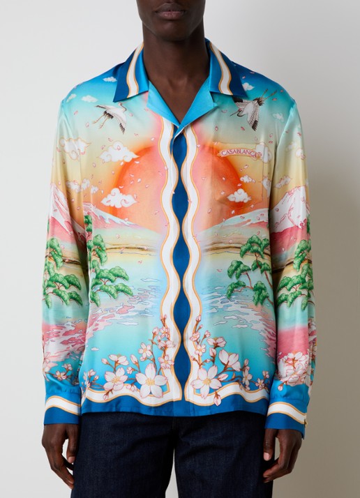 Casablanca Regular fit overhemd van zijde met print - detail 4 donkerblauw