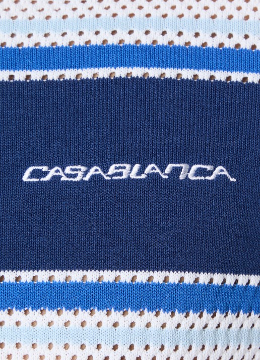 Casablanca Regular fit polo met opengewerkt dessin en logo - detail 2 donkerblauw