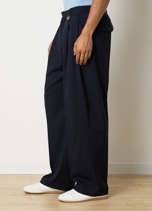 Casablanca Straight fit pantalon van wol met steekzakken - detail 4 donkerblauw