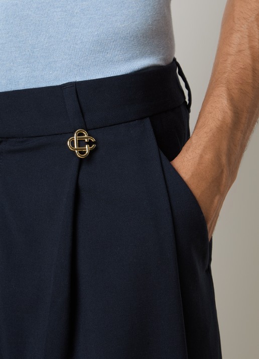 Casablanca Straight fit pantalon van wol met steekzakken - detail 5 donkerblauw